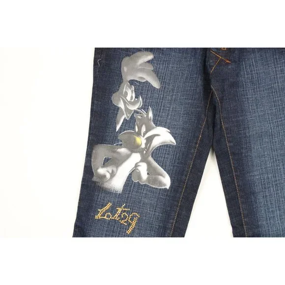 NOS Vintage Y2K Lot 29 Womens Size 9 Looney Tunes Wide Leg Flared Denim Jeans